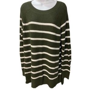 Old Navy Moss Green - White Horizontal Stripe Tunic Sweater Large
